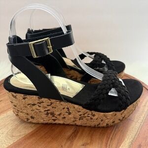 Alicia Leon Womens Black Braided Cork Size 8 Platform Wedge Sandals LIGHT WEIGHT